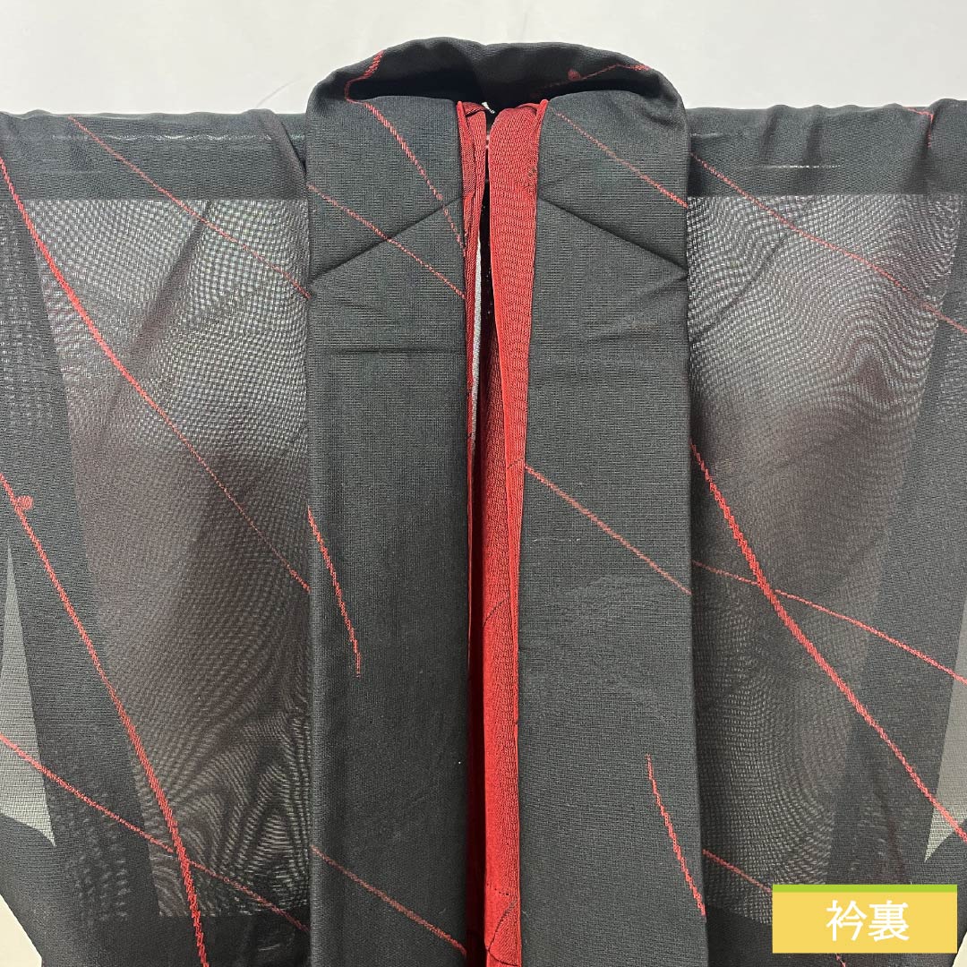 Summer pure silk komon length 165.5cm sleeve length 66.5cm branch fruit gauze S rank black 1132001992510