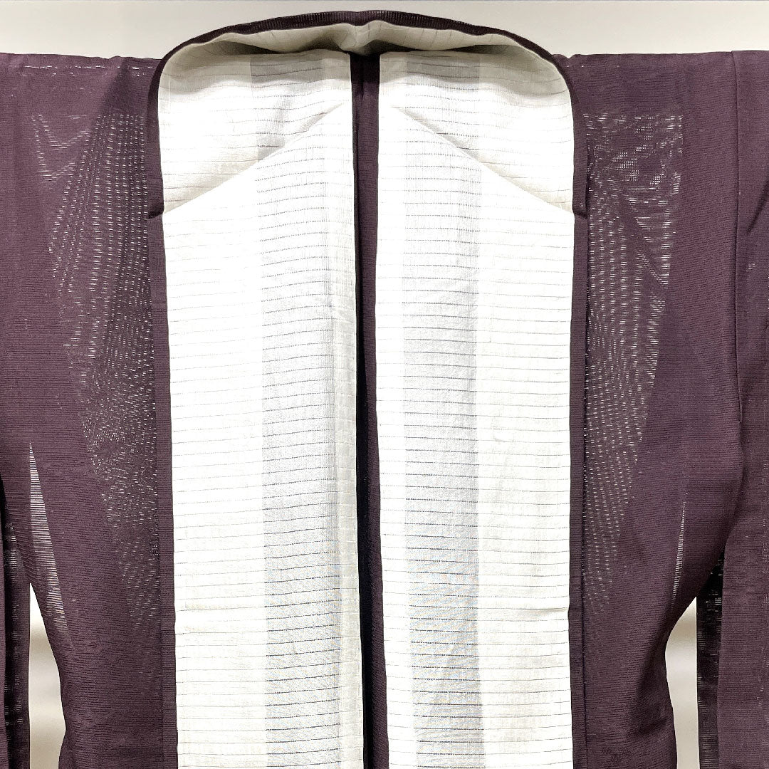 夏物 正絹 色無地 身丈163cm 裄丈64cm 至極色(しごくいろ) 流水 笹 絽 Sランク 紫系 1132001402420