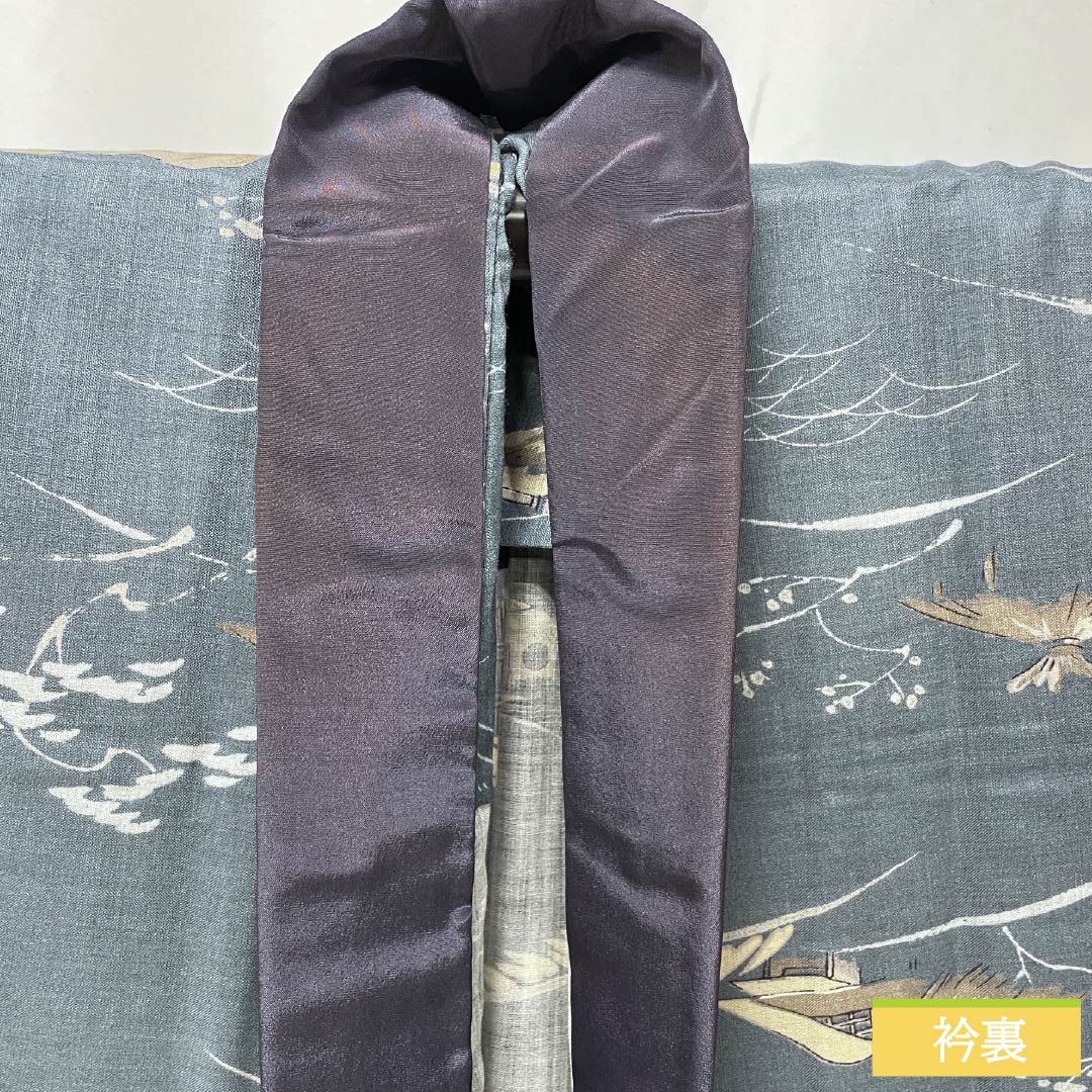 Men's wool nagajuban (long under-kimono), A-rank, length 142cm, sleeve length 66cm, nandonegumi (gray), Chayatsuji, single layer, gray, 1140000683422