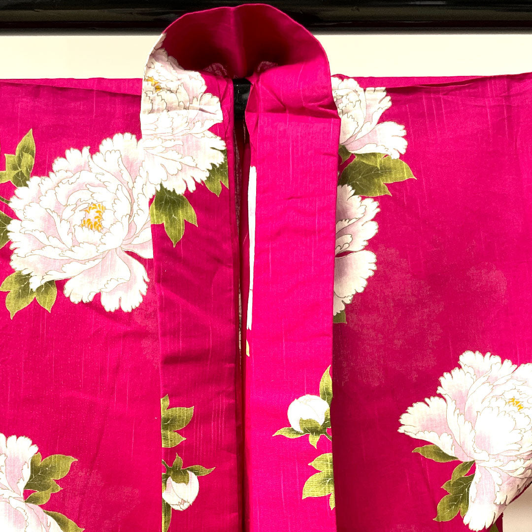 浴衣 躑躅色 山茶花 木綿 Sランク 単衣 身丈166.5cm 裄丈67cm ピンク系 1118001992513