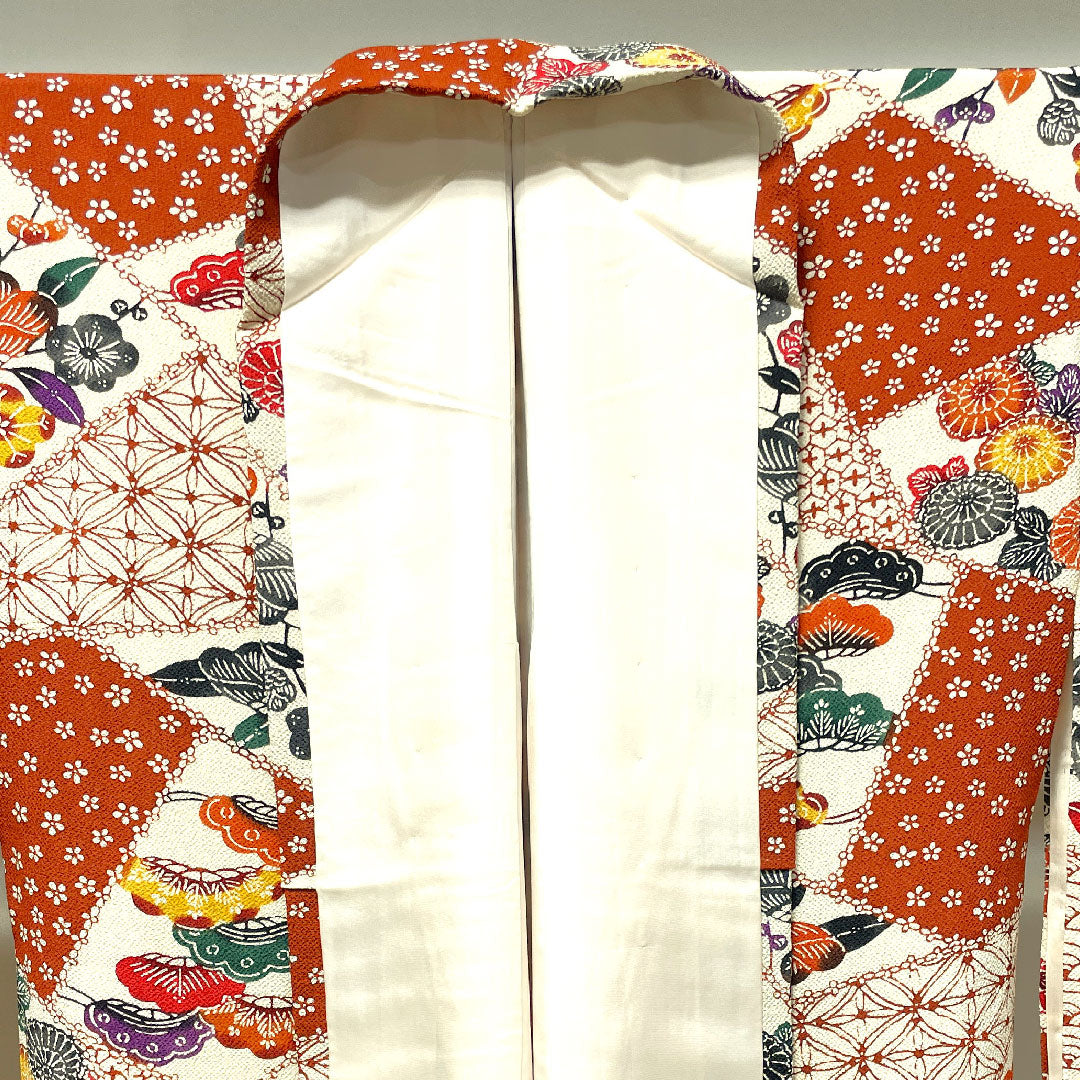 小紋 正絹 Sランク 身丈160.5cm 裄丈65.5cm 袷 京紅型 吉祥文様 しつけ糸付き 未使用品 白系 1115007252411