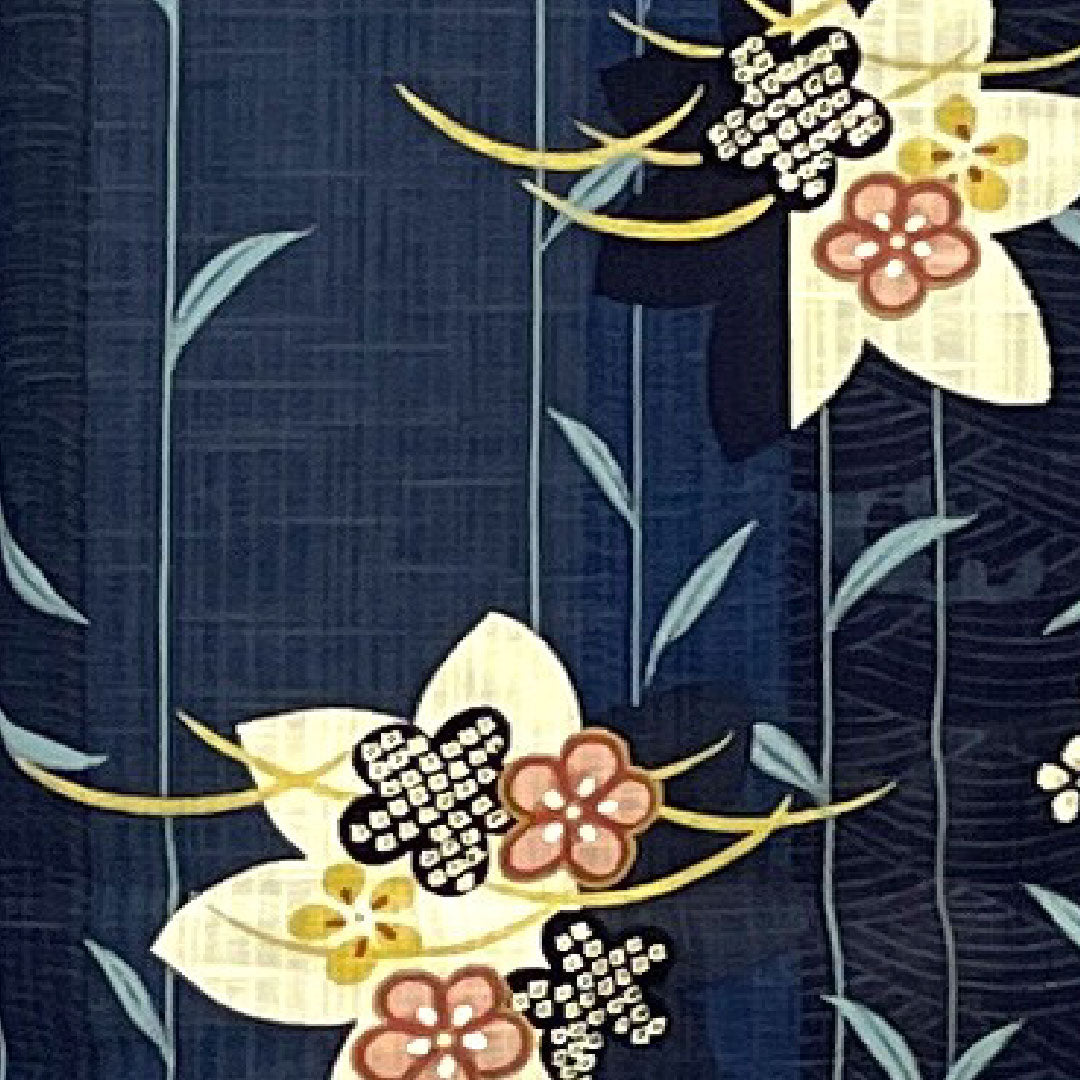 浴衣 花模様 木綿 Sランク 単衣 身丈165cm 裄丈66cm 青系 1118000812517