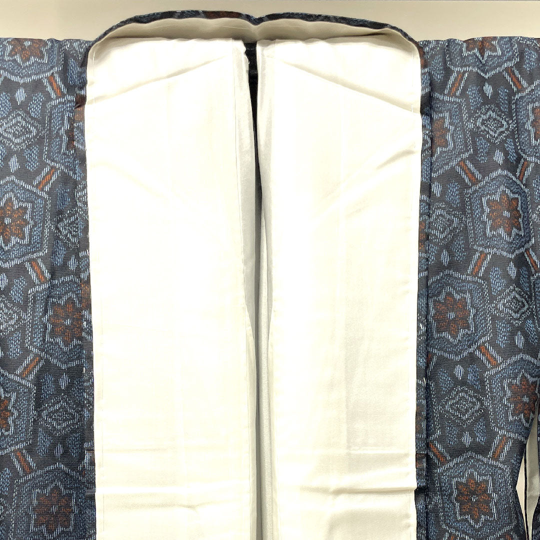 村山大島紬 身丈159.5cm 裄丈62.5cm アンサンブル 幾何学模様 正絹 Aランク 袷 紺系 1116002843318