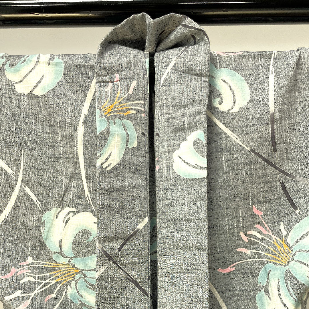 浴衣 竺仙 しつけ糸付き 未使用品 錫色 百合 木綿 Sランク 単衣 身丈160cm 裄丈65.5cm グレー系 1118003362422