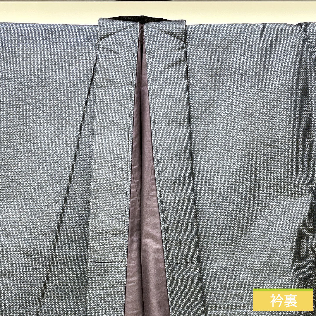 男物 正絹 身丈159cm 裄丈73cm 大島紬 100亀甲 亀甲模様 しつけ糸付き Sランク 袷 紺系 1119000802518