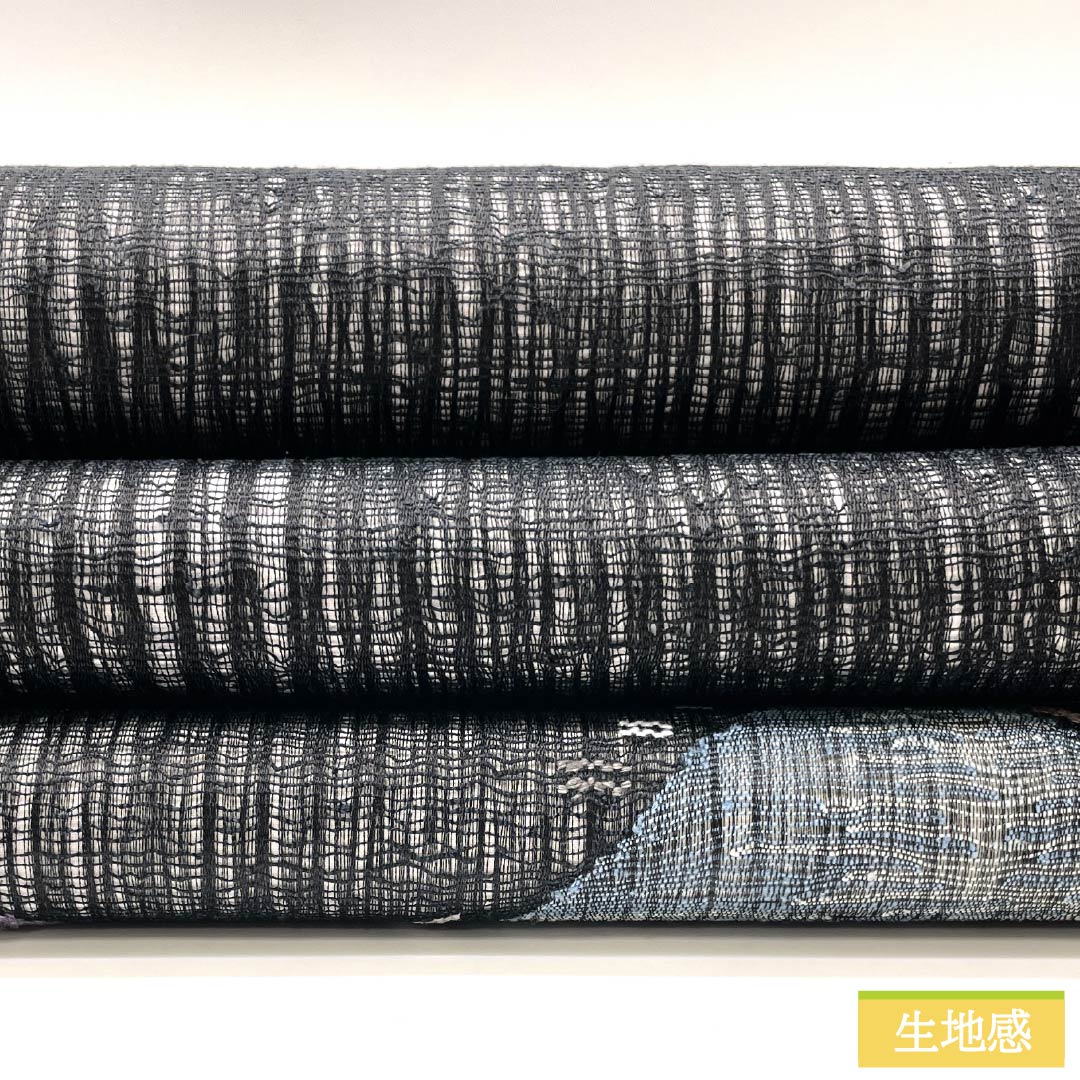 袋帯 正絹 幾何学模様 夏帯 すくい織 櫛織り 帯丈440cm Sランク ポイント柄 カジュアル 黒系 1123014632310
