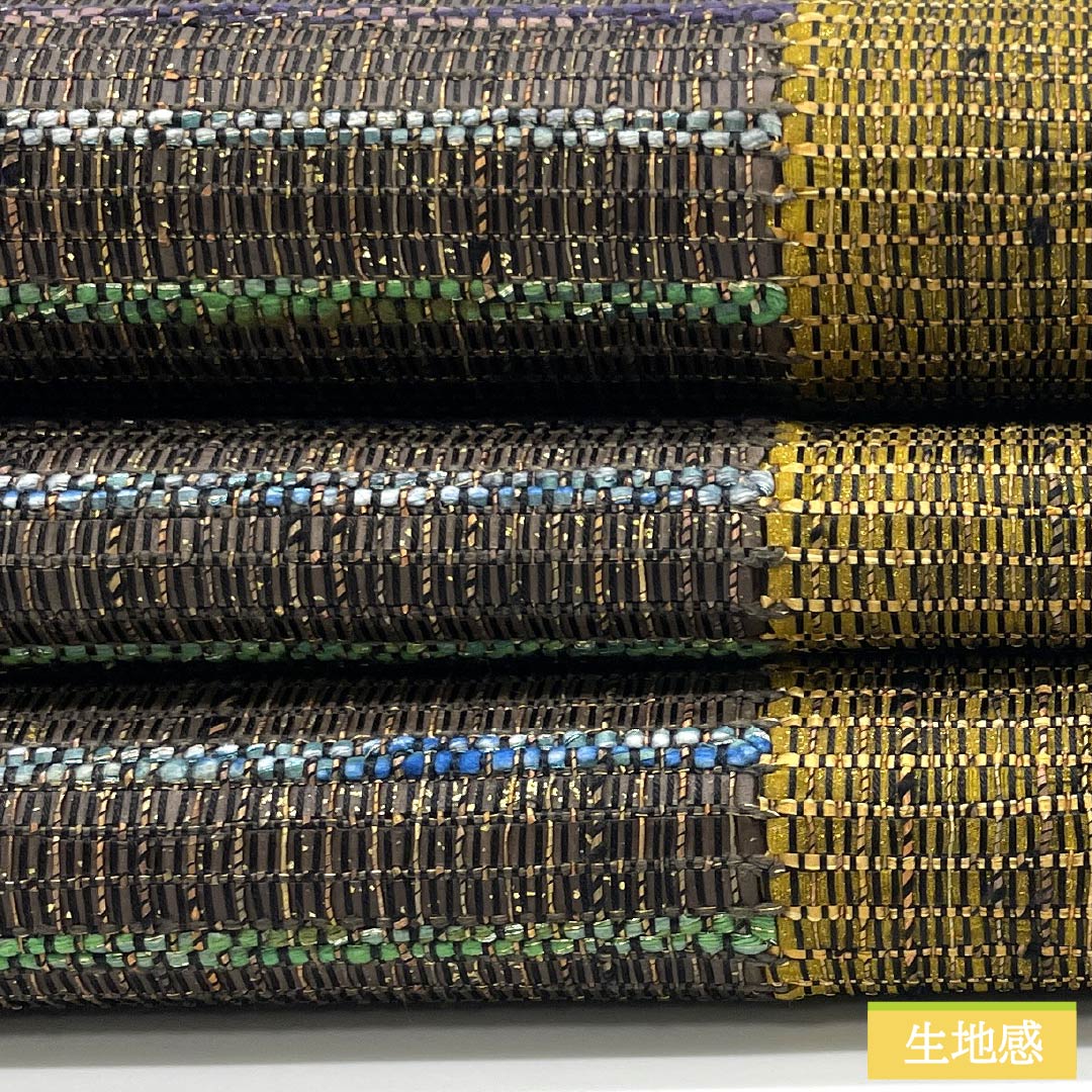 袋帯 正絹 黄橡色(きつるばみいろ) 市松 横縞 帯丈448cm Sランク 六通 カジュアル グラデーション系 1123012492399