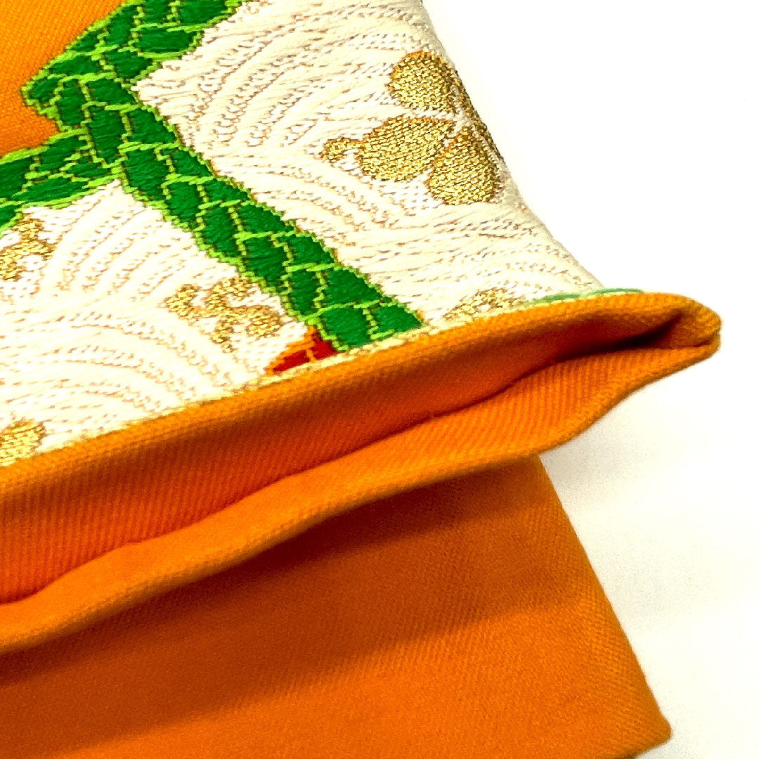 袋帯 扇 振袖用 唐花模様 帯丈428cm 正絹 Sランク 六通 フォーマル 朱系 1123003432316