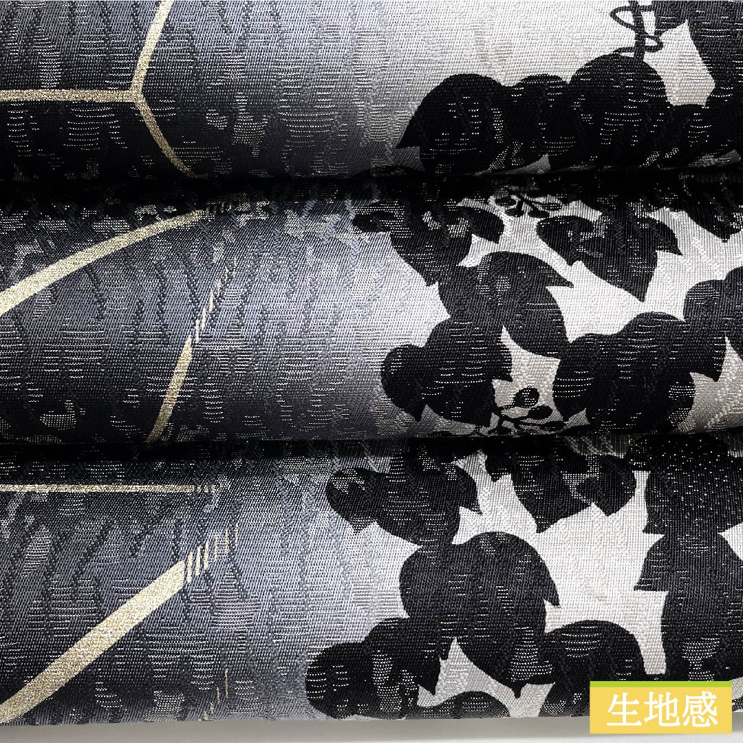 袋帯 正絹 紺鼠色(こんねずいろ) モノトーン 麻の葉 うさぎ 雪輪 帯丈458cm Sランク 全通 セミフォーマル 黒系 1123010982410