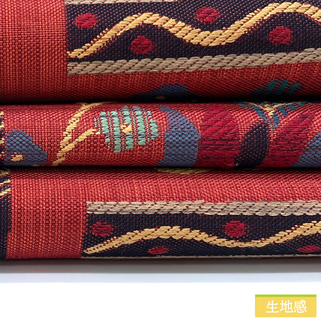 袋帯 正絹 生臙脂色(しょうえんじいろ) 鳥 抽象花 帯丈436cm Sランク 六通 カジュアル 赤系 1123012352312