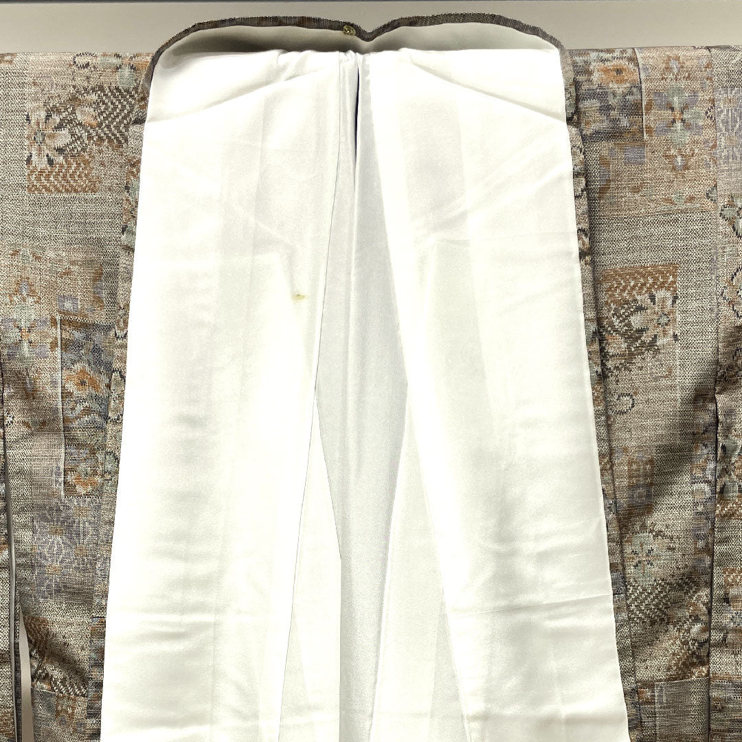 紬 身丈155cm 裄丈62.5cm 絹鼠色 抽象模様 しつけ糸付き 正絹 Sランク 袷 グレー系 1116002722322