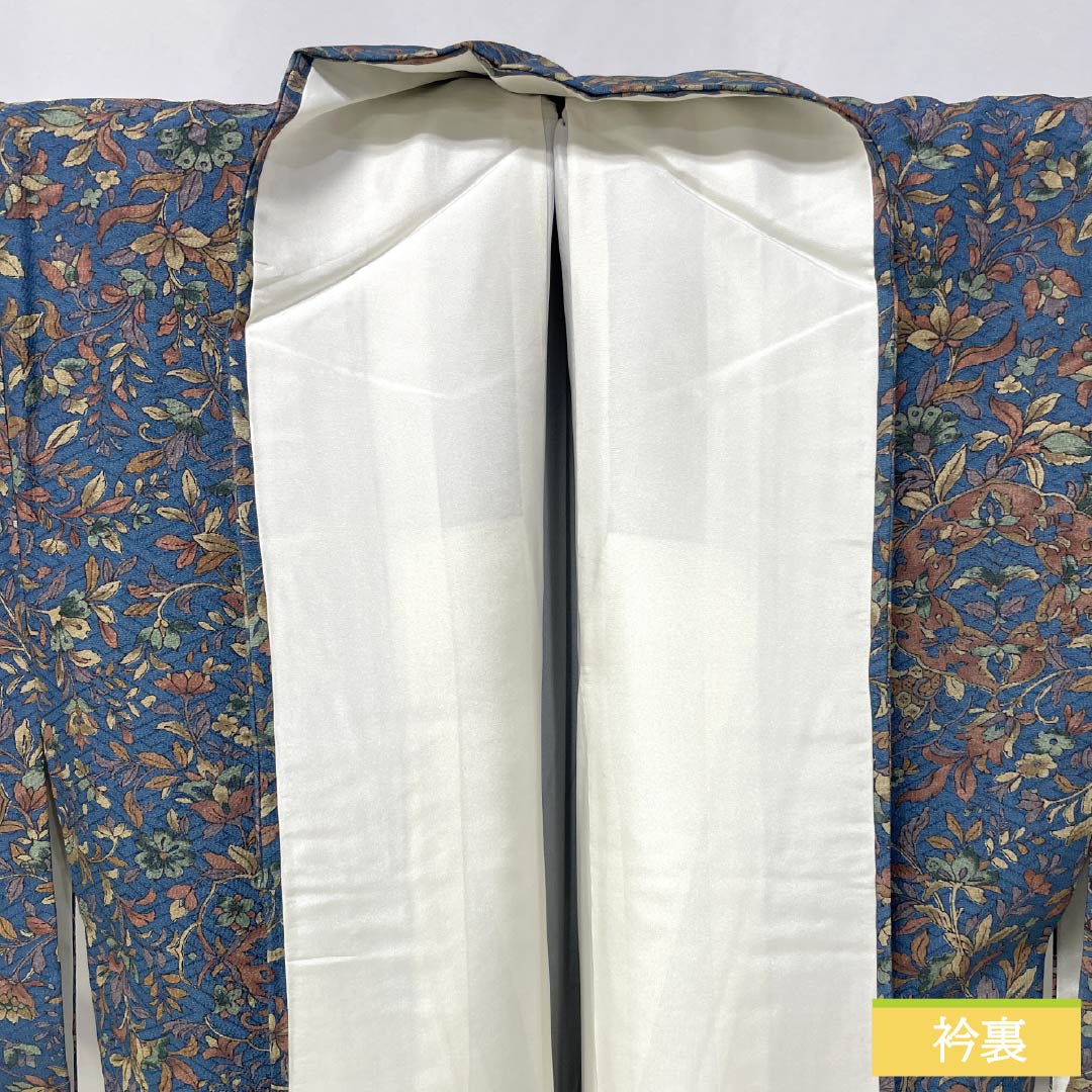 Komon silk S-rank kimono, length 158cm, sleeve length 63cm, lined, blue-tinted chintz, blue-toned, 1115006632317
