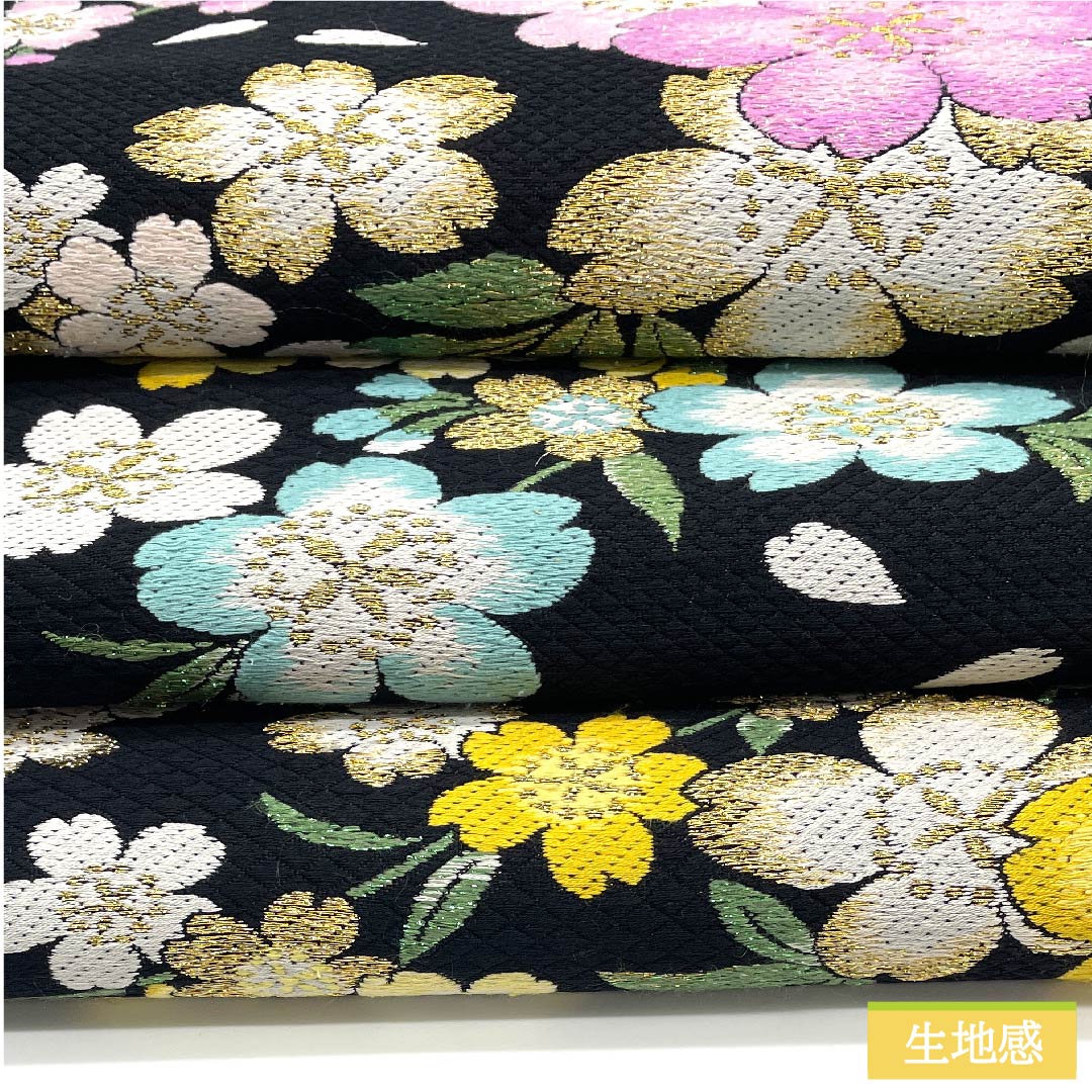 袋帯 正絹 黒色(くろいろ) 桜 ラメ 帯丈450cm Aランク 六通 フォーマル 黒系 1123011653410