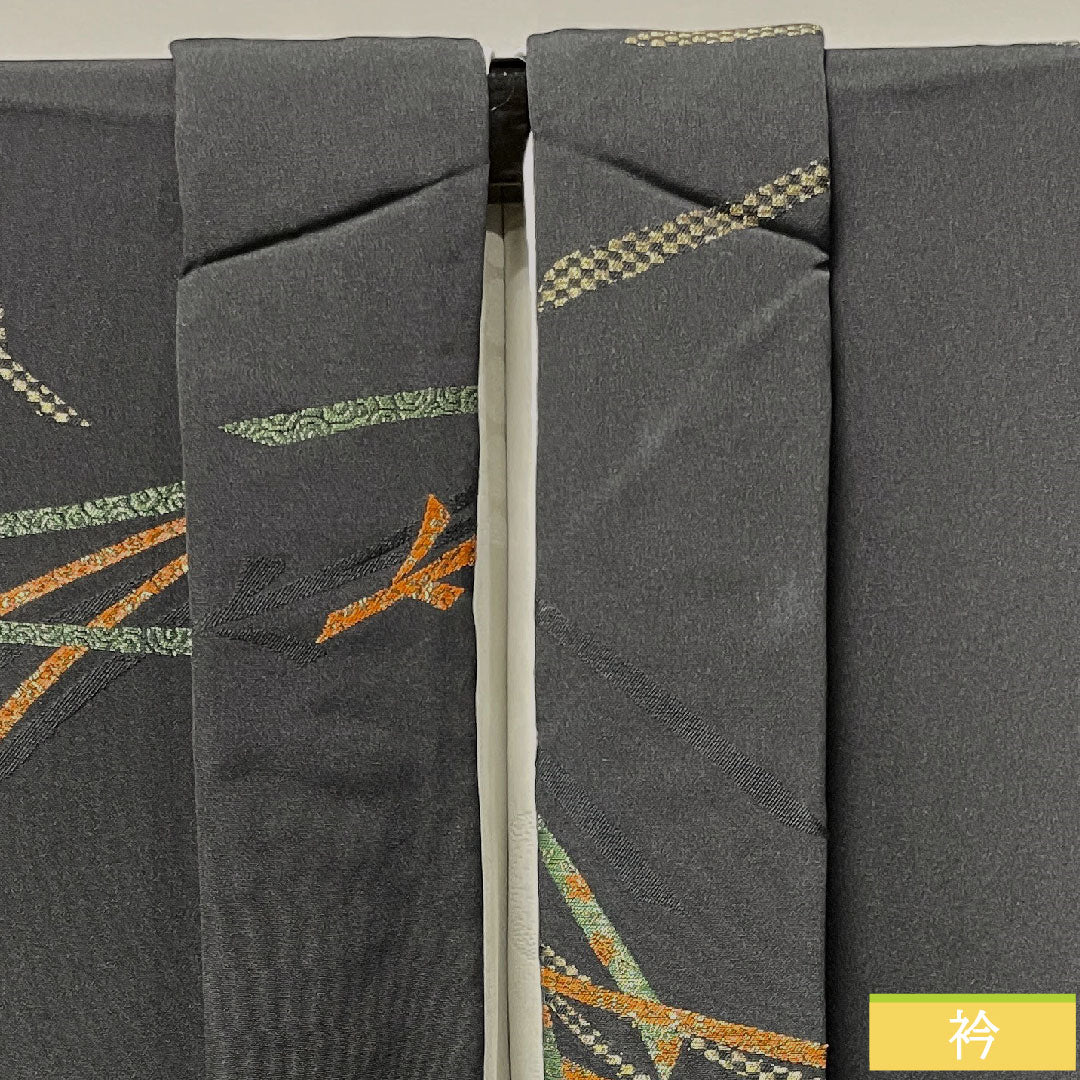 羽織 正絹 身丈78cm 裄丈63.5cm 黒羽織 松葉 一つ紋 桔梗に三つ鱗 Sランク 袷 黒系 1117000822910