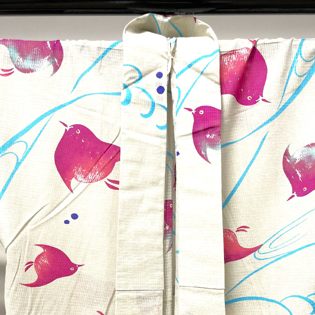 浴衣 乳白色 千鳥 木綿 Sランク 単衣 身丈166.5cm 裄丈66.5cm クリーム系 1118001912515