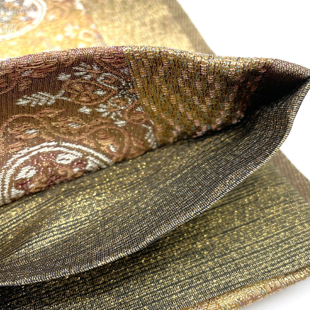 袋帯 正倉院文様 帯丈456cm 正絹 Sランク 全通 セミフォーマル 金系 1123003862421