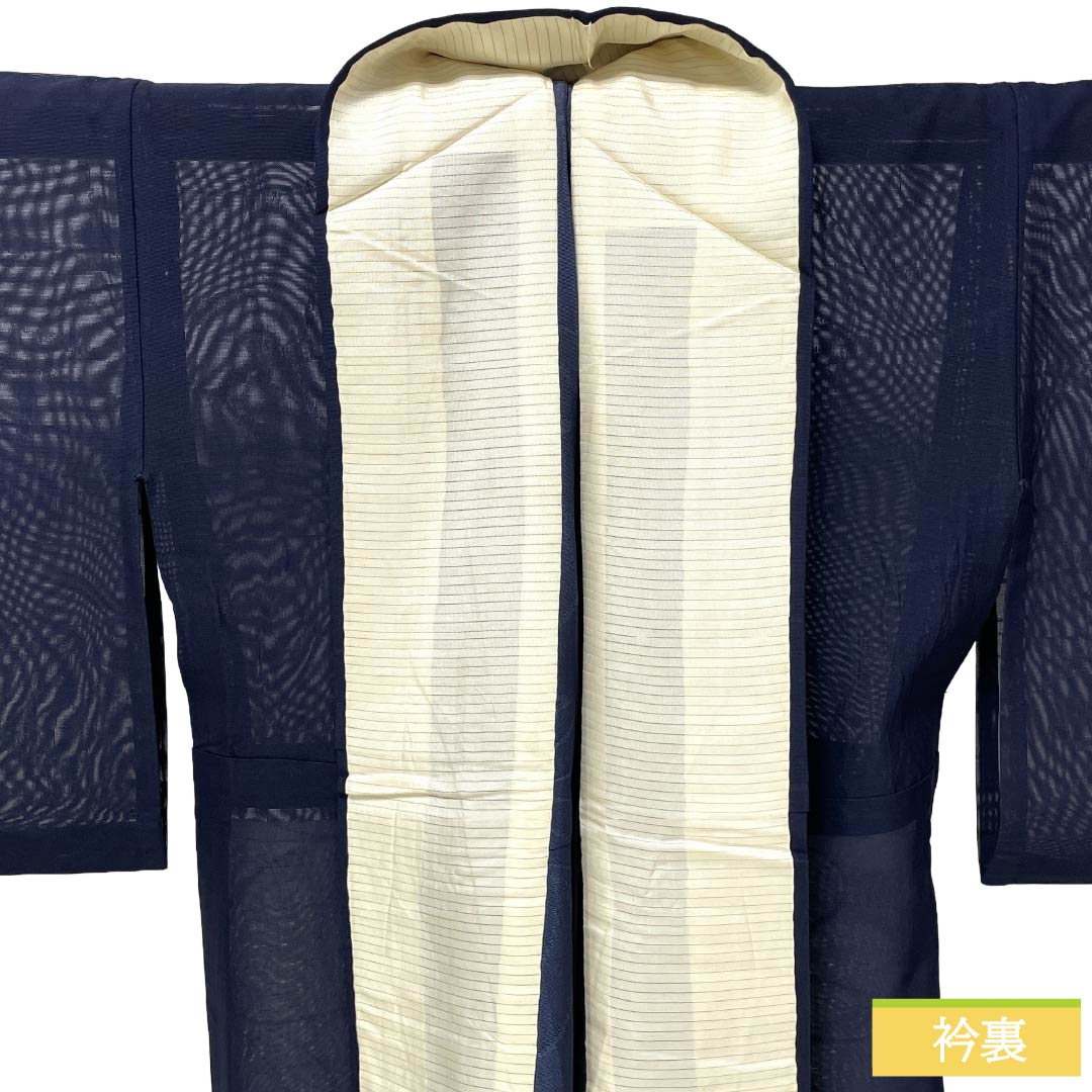 夏物 正絹 色無地 Bランク 身丈154.5cm 裄丈62.5cm 濃紺色(のうこんいろ) 草花模様 紗 紺系 1132004334218