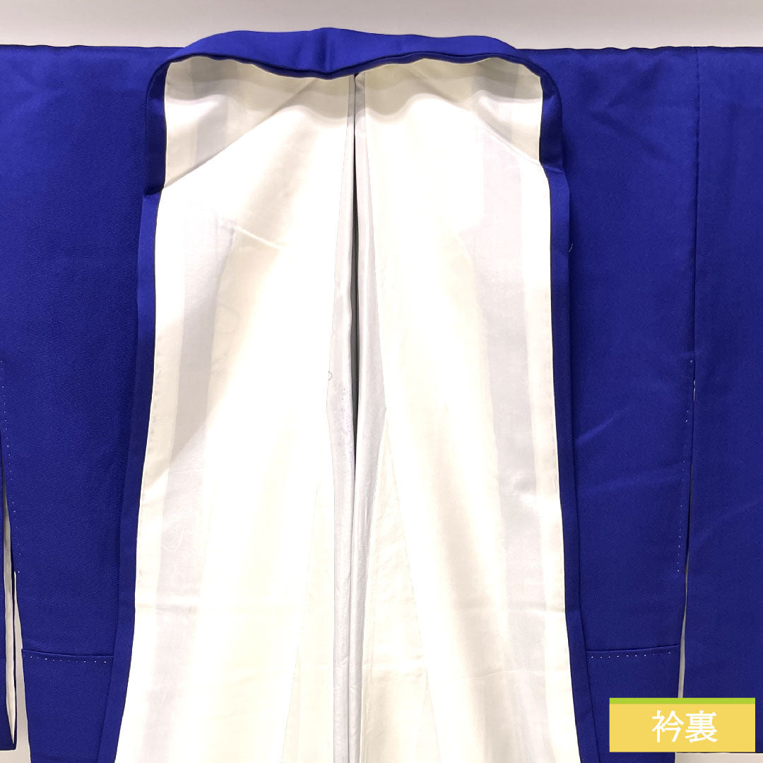 Homongi, pure silk, lined, length 161cm, sleeve length 65.5cm, bellflower color, Kyoto Yuzen, peacock, A rank, navy blue, 1112004353418