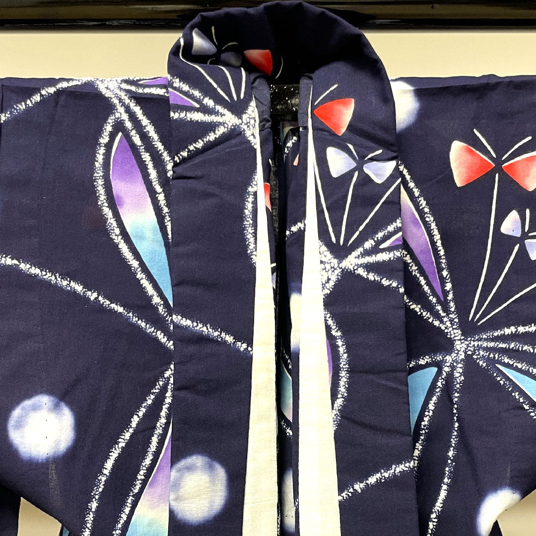 浴衣 濃紺色 抽象模様 木綿 Sランク 単衣 身丈162cm 裄丈66cm 紺系 1118003882418