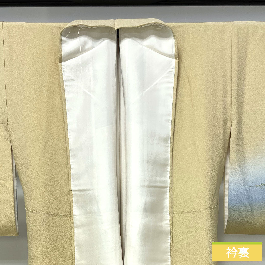 訪問着 正絹 袷 身丈158.5cm 裄丈64cm 東京白茶色 金彩加工 風景模様 Sランク ベージュ系 1112003662325