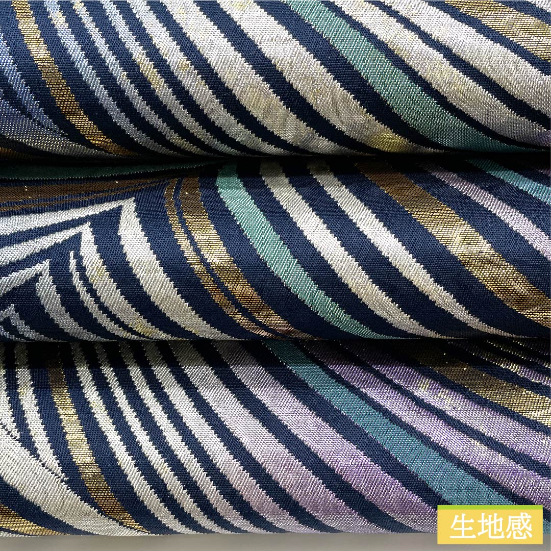 袋帯 燻色(ふすべいろ) 幾何学模様 グラデーション 帯丈430cm 正絹 Sランク 六通 セミフォーマル 青系 1123010152317