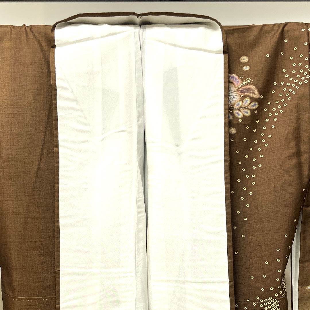 訪問着 正絹 袷 身丈165.5cm 裄丈66cm 柿兼房色 大島紬 辻ヶ花 パールトーン加工 Sランク 茶系 1112003242514