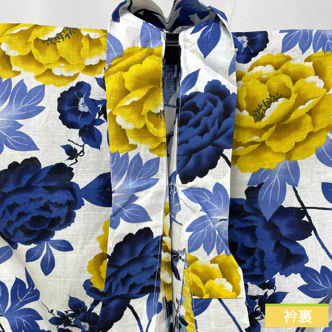 (新品未使用品)浴衣 木綿 身丈163.5cm 裄丈69cm NEWランク 単衣 白系 型染 牡丹 未使用品 1118006801411