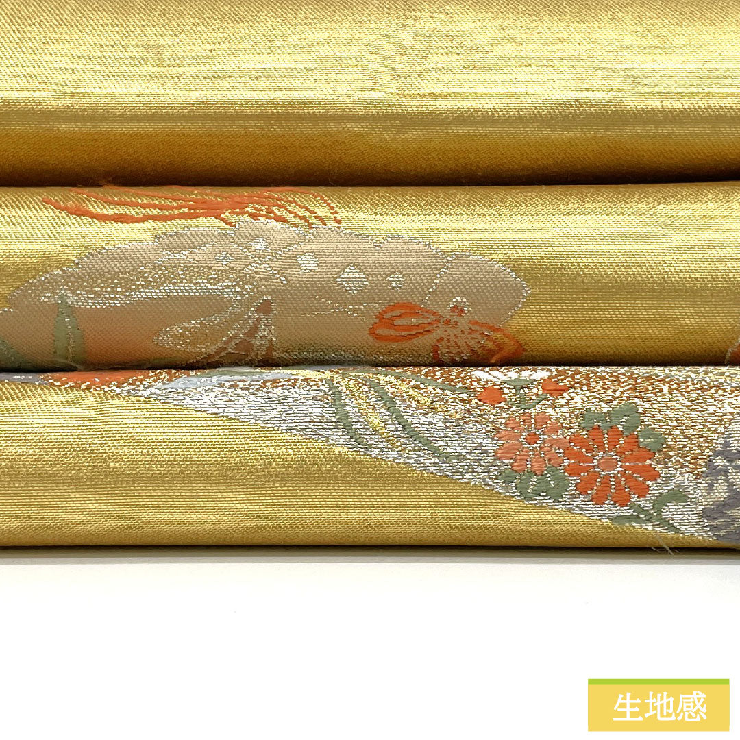 Nishijin-ori silk obi (sash), A-rank, with a folding screen and fan design, length 434cm, accent pattern, gold accents, formal wear, product number 1123017213321