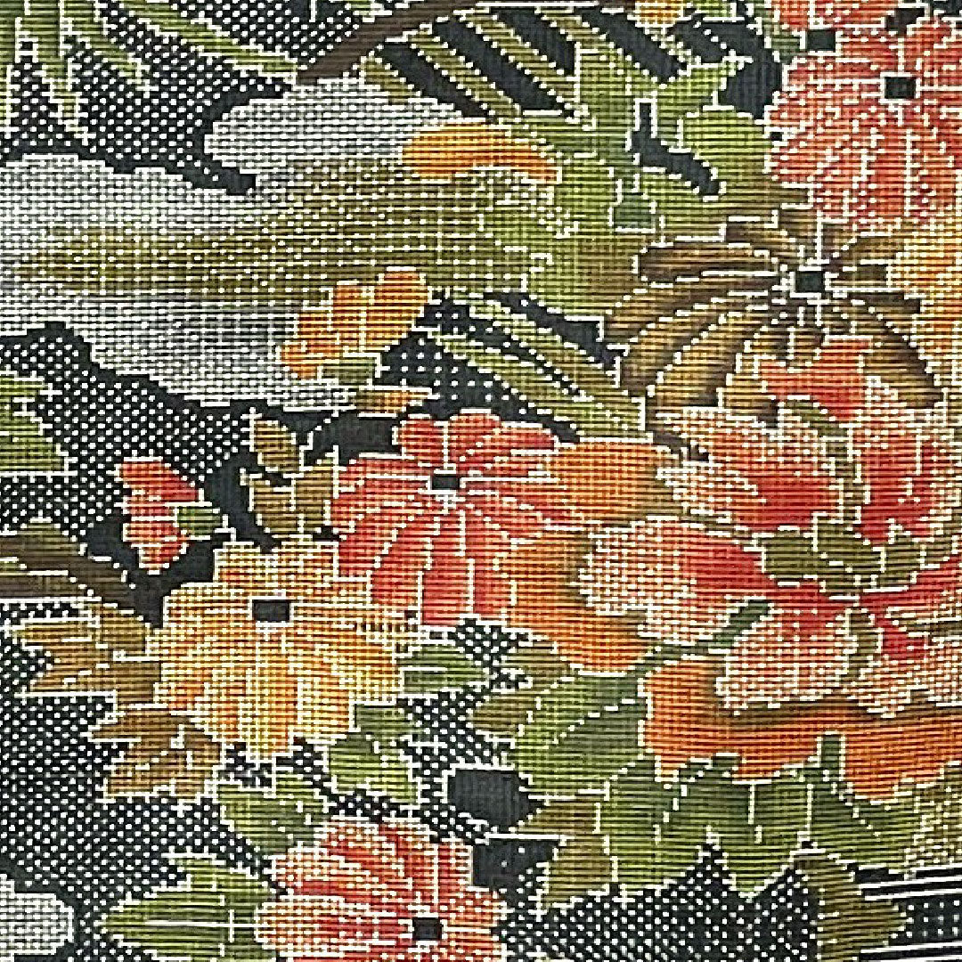 大島紬 身丈156.5cm 裄丈64.5cm 経緯絣 草花模様 正絹 Aランク 袷 緑系 1116001853319