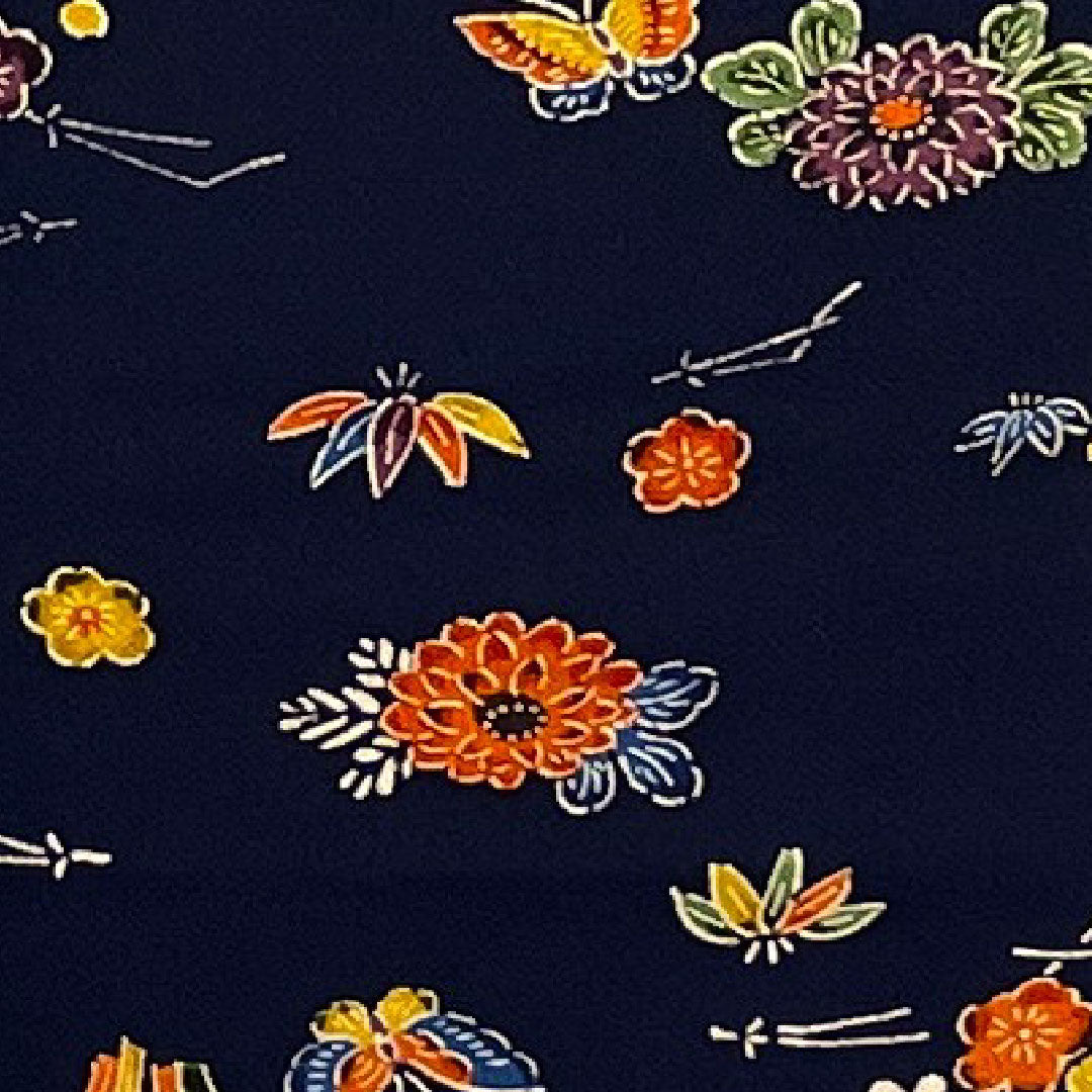 小紋 身丈154cm 裄丈66cm 袷 型染 松竹梅 花模様 正絹 Aランク 紺系 1115001213218