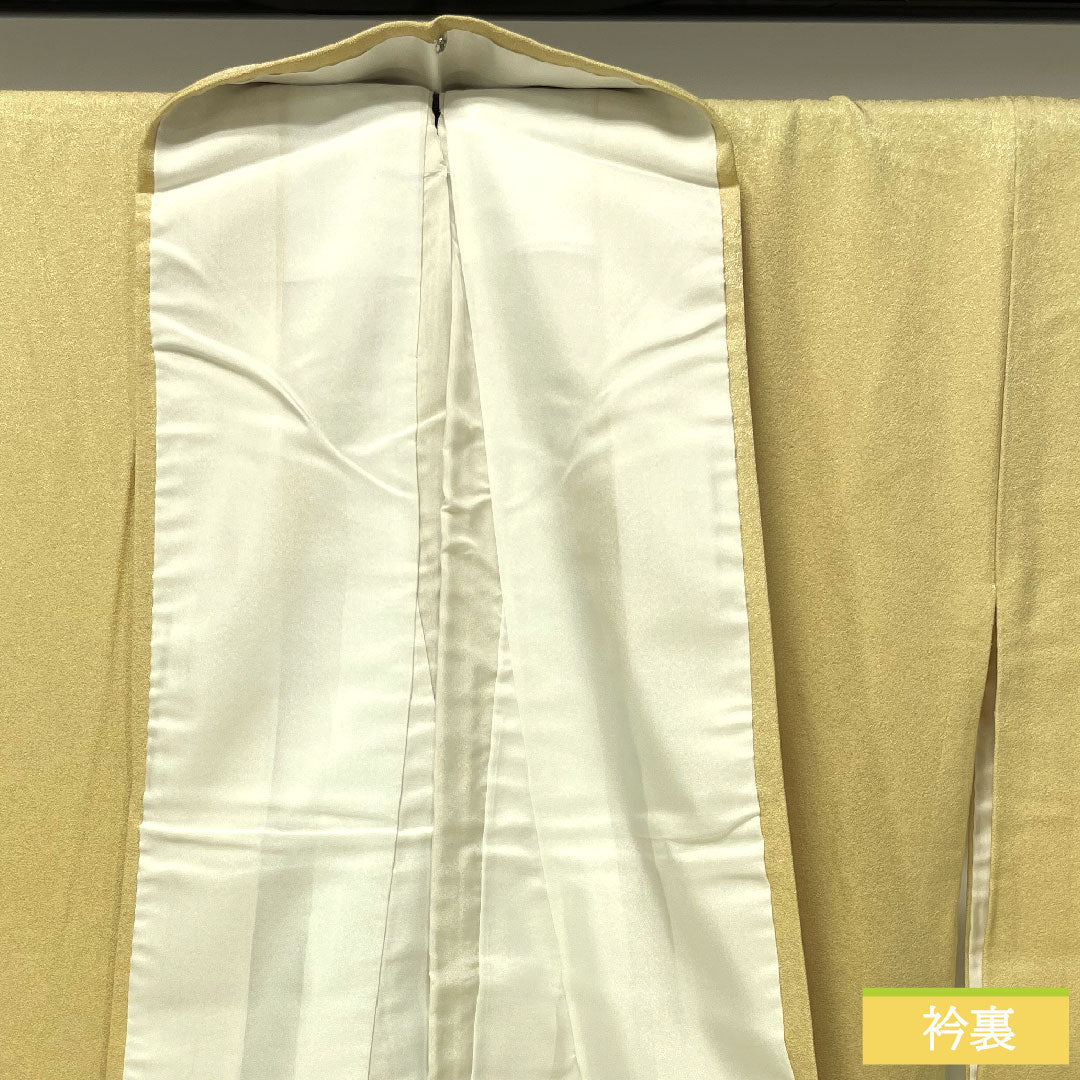 色無地 正絹 身丈155.5cm 裄丈64.5cm 東京白茶色(とうきょうしらちゃいろ) 素無地 梅鉢 袷 Aランク 黄系 1114001463323