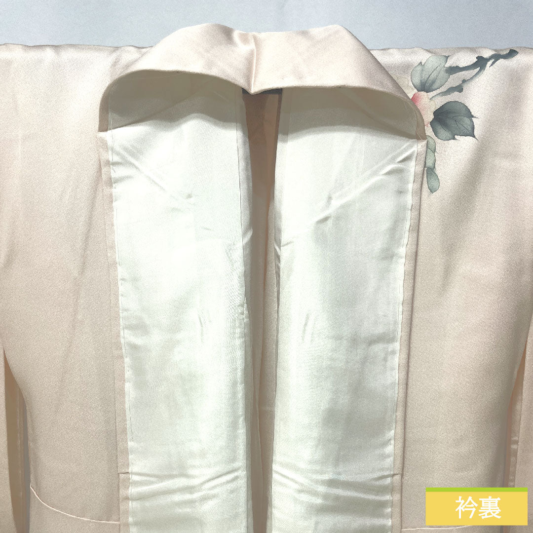 Homongi, pure silk, lined, length 157cm, sleeve length 64cm, Kyoto Yuzen, floral pattern, basting thread included, unused, S rank, pink, 1112005182313