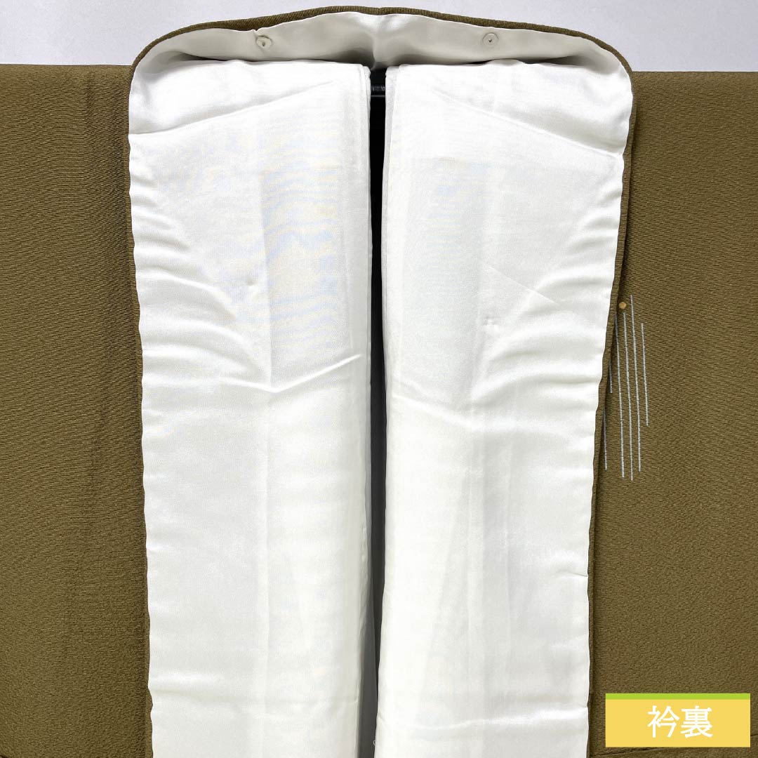 訪問着 正絹 Bランク 袷 身丈158.5cm 裄丈66cm 桑染色(くわぞめいろ) 一つ紋 三ツ松 熨斗 梅 菊 茶系 1112007324314