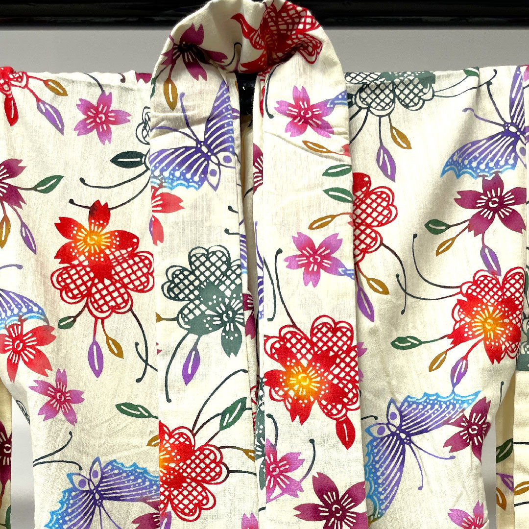 浴衣 しつけ糸付き 未使用品 乳白色 型染 綿麻 Sランク 単衣 身丈162cm 裄丈66cm クリーム系 1118002022415