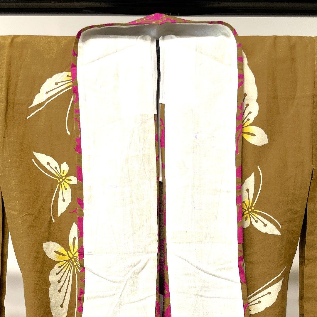 浴衣 伽羅色 蝶 薔薇 木綿 Aランク 単衣 身丈160.5cm 裄丈64.5cm 茶系 1118001743414