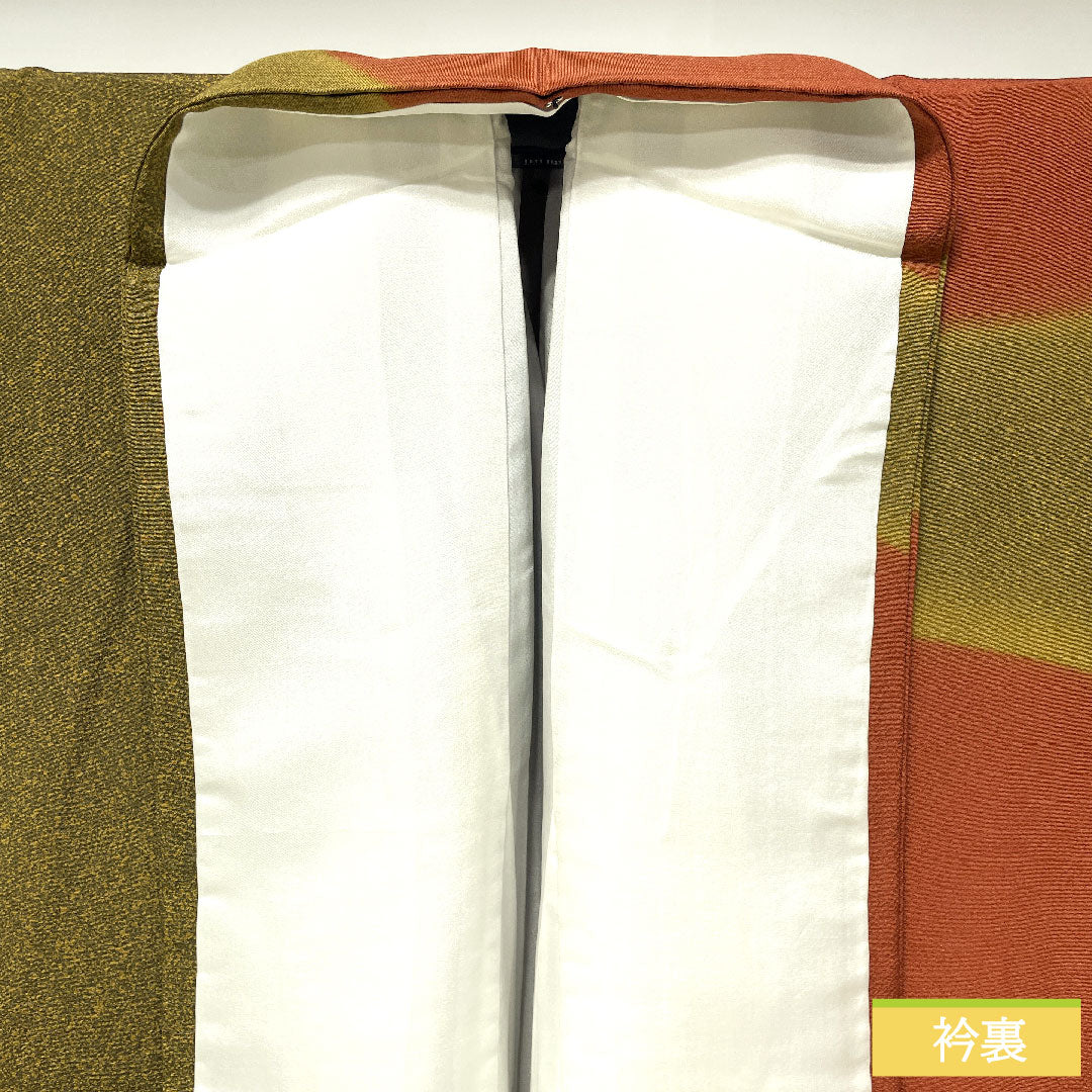 Homongi (formal kimono) made of pure silk, lined, length 158.5cm, sleeve length 65.5cm, sea pine brown, scarlet copper, tapped dye, S rank, gradation style, 1112004832399