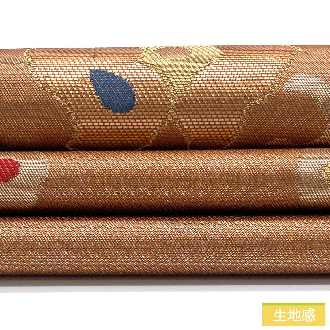 袋帯 正絹 芝翫茶色(しかんちゃいろ) 抽象華文文様 帯丈440cm Sランク 六通 セミフォーマル 茶系 1123014982314