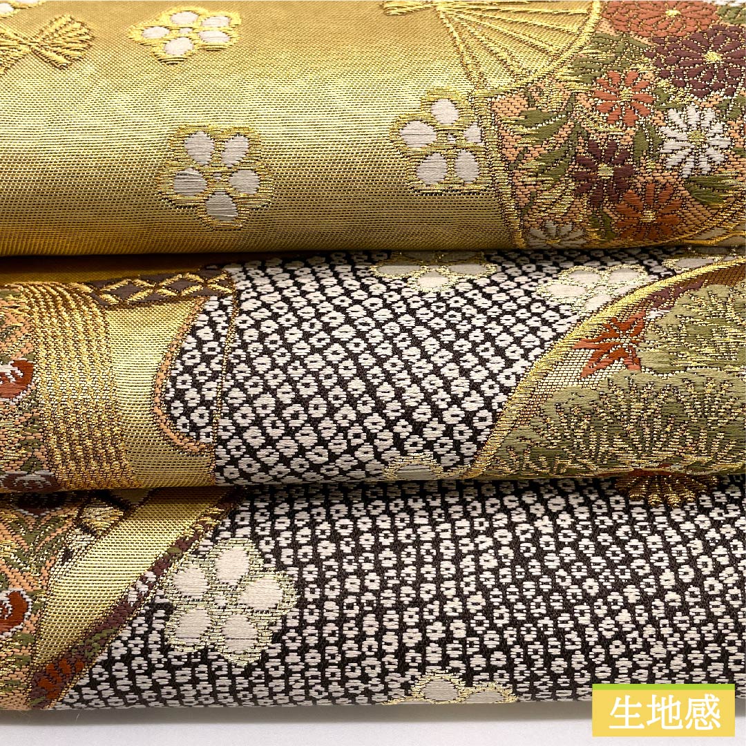 袋帯 金色 吉祥文様 熨斗 花模様 加納幸 帯丈432cm 正絹 Sランク 六通 フォーマル 金系 1123009792321