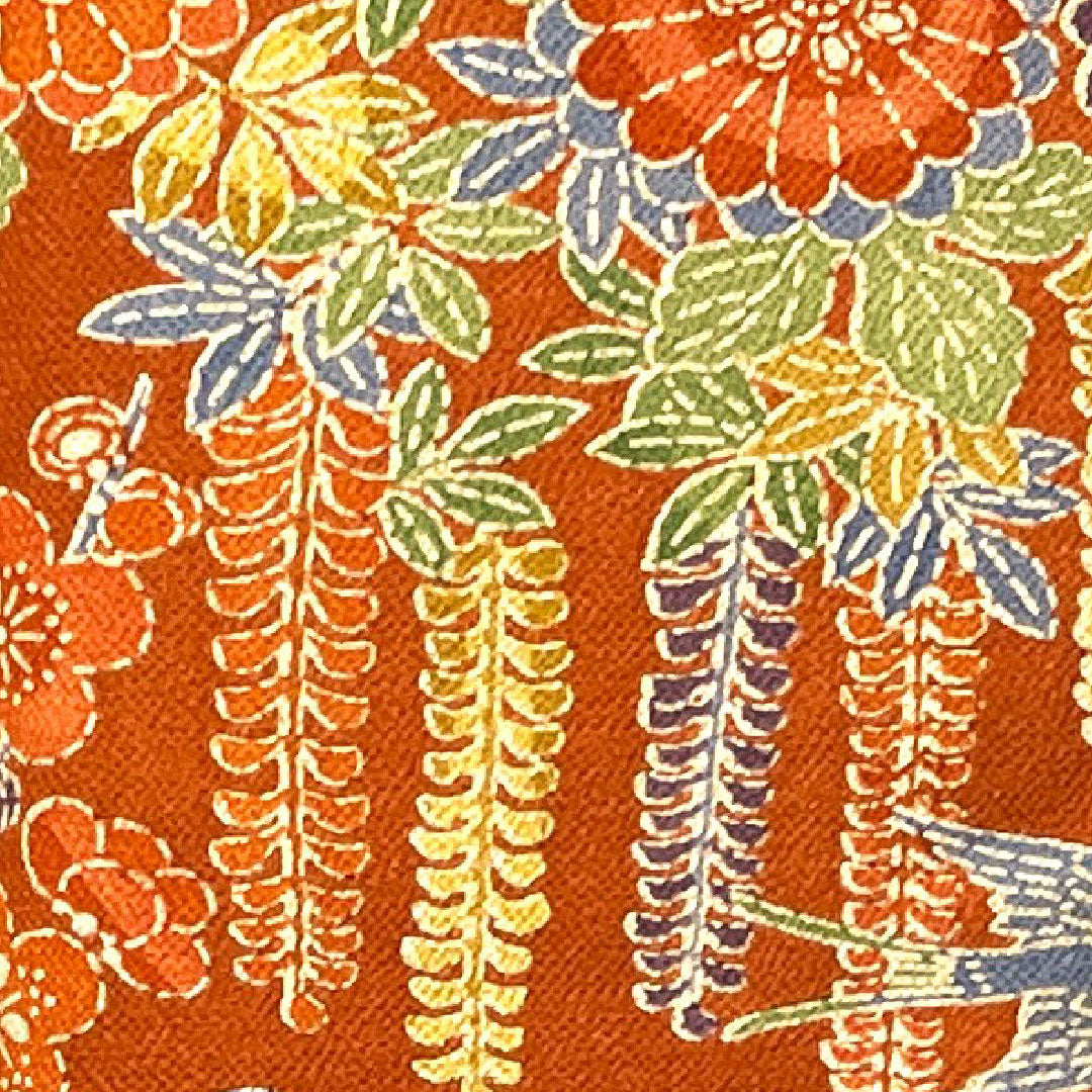 小紋 身丈154cm 裄丈61cm 袷 猩々茶色 型染 菊 梅 草花模様 正絹 Sランク 茶系 1115002652214