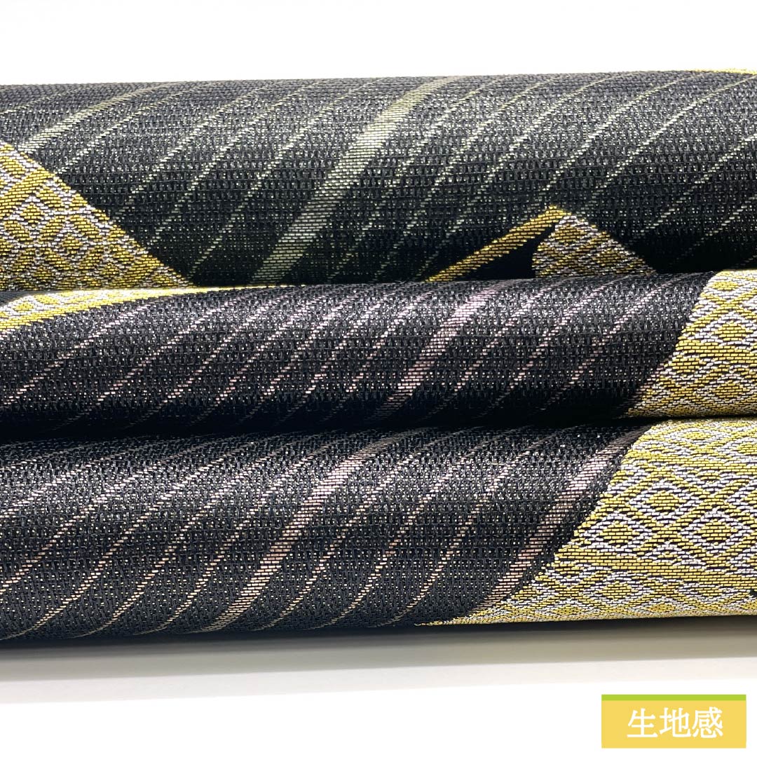 袋帯 正絹 菱に丸 七宝 帯丈450cm Sランク 六通 フォーマル 黒系 1123014002410