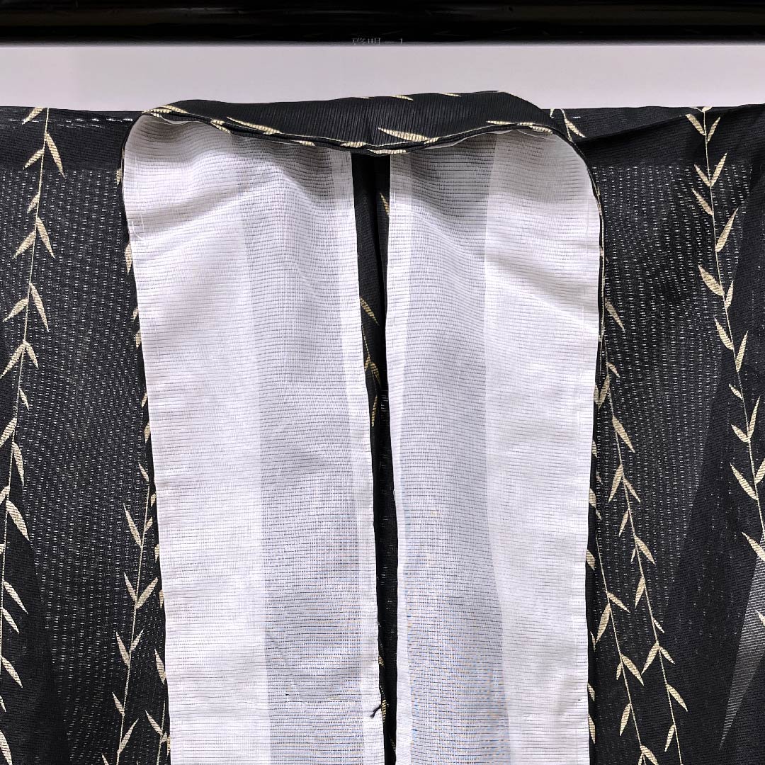 Summer item, polyester, small pattern, length 162cm, sleeve length 66cm, black, bamboo, with lining, unused, silk, A rank, black, 1132000233410