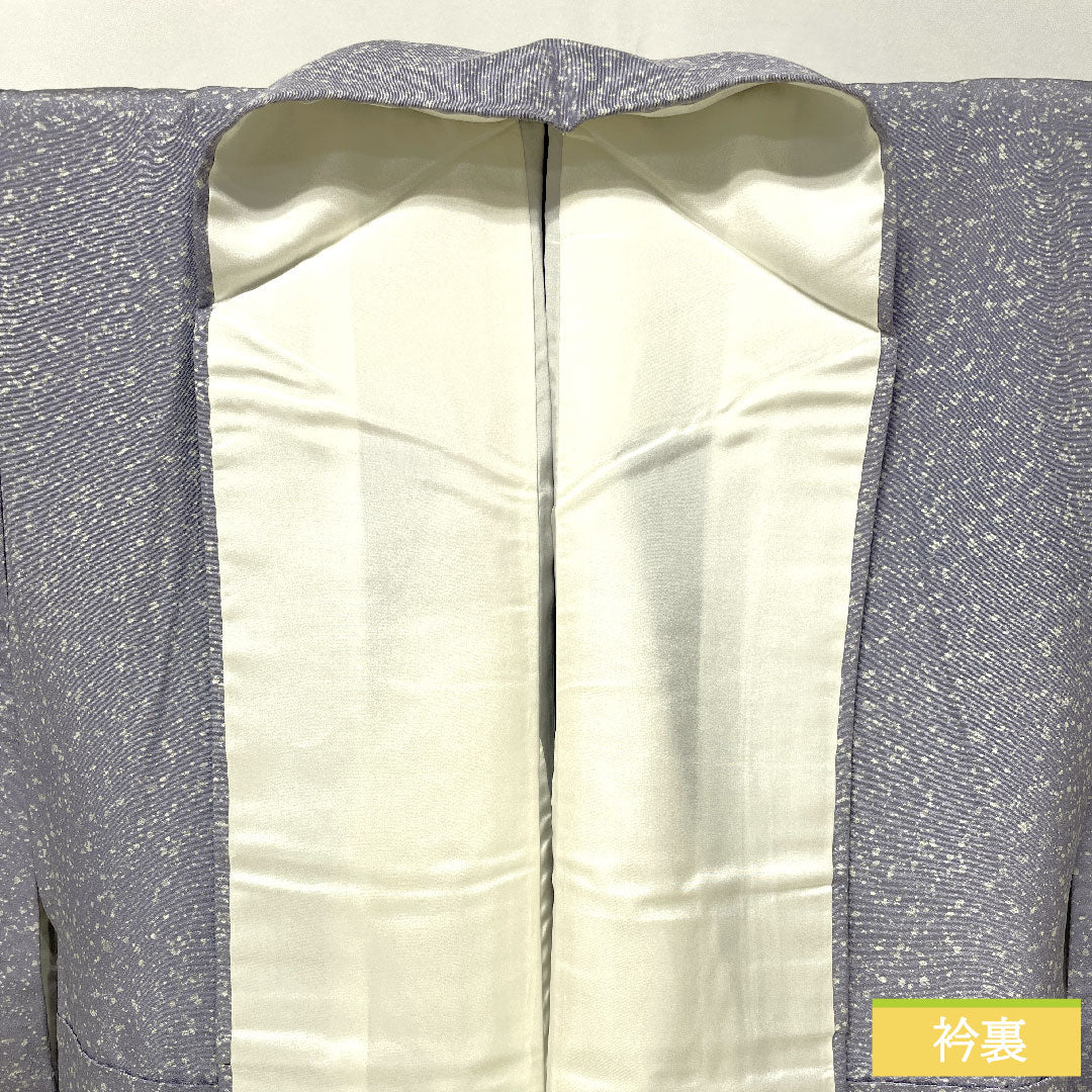 訪問着 正絹 袷 身丈157.5cm 裄丈61.5cm つるば鼠色(つるばねずいろ) タタキ染 扇 一つ紋 中陰三階菱 Aランク 紫系 1112005223320