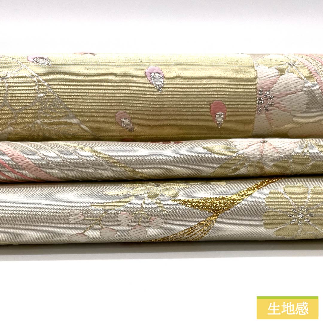 袋帯 正絹 振袖用 孔雀 花模様 帯丈442cm Sランク 六通 フォーマル 銀系 1123013972322