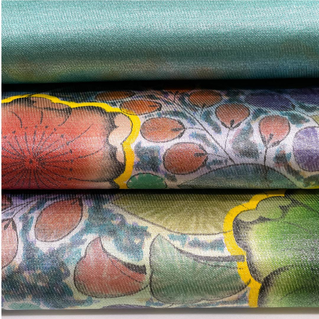 袋帯 千種色(ちぐさいろ) 銀通し 辻ヶ花 帯丈428cm 正絹 Sランク ポイント柄 セミフォーマル 緑系 1123008822319