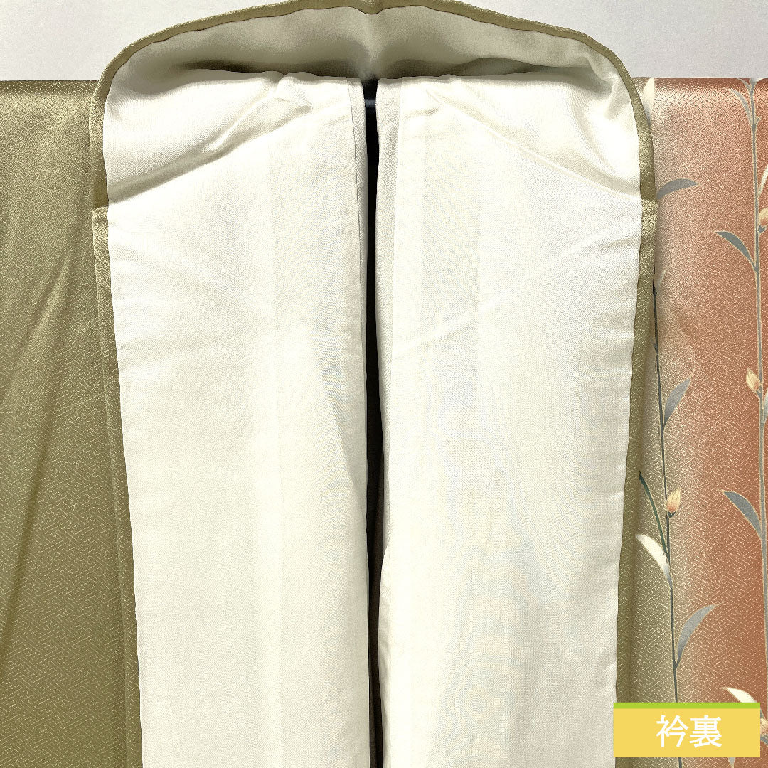 訪問着 正絹 袷 身丈163cm 裄丈68cm 亜麻色(あまいろ) 京友禅 草花模様 Aランク 緑系 1112005963419