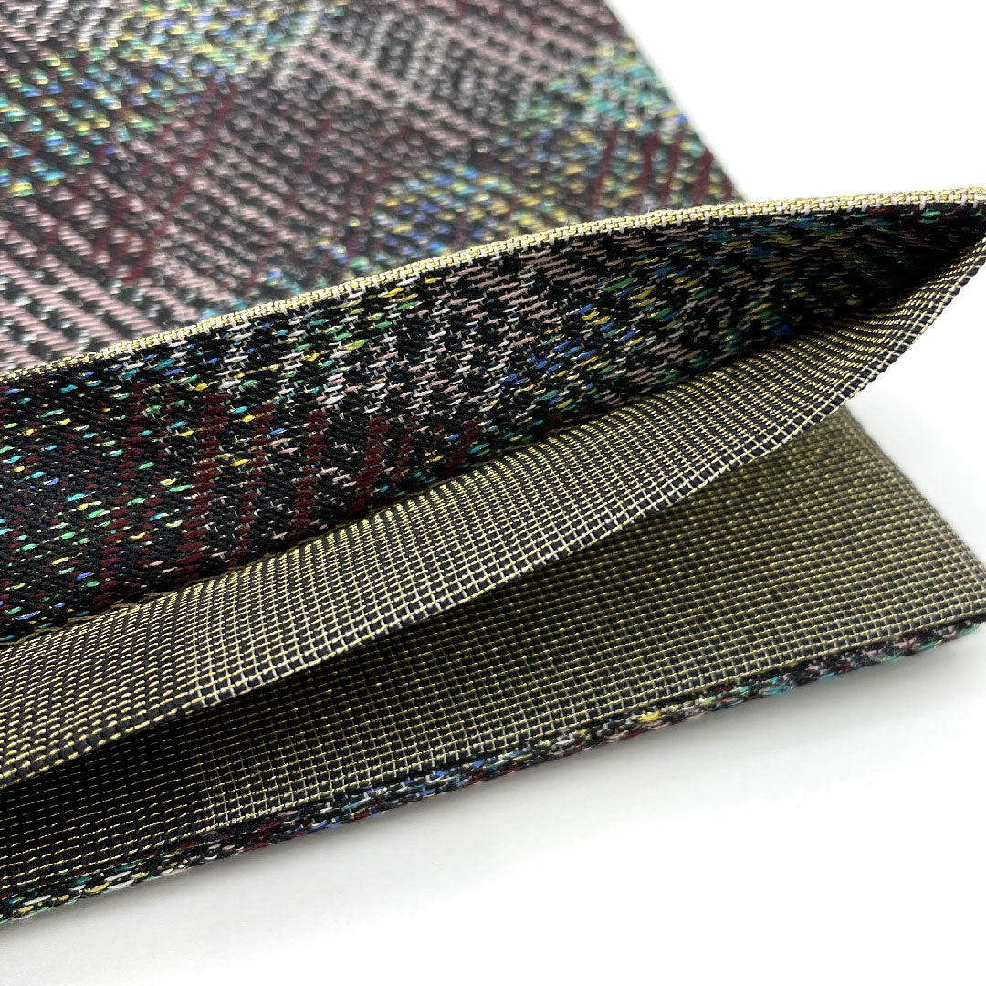 袋帯 幾何学模様 縞 帯丈434cm 正絹 Sランク 六通 カジュアル 紫系 1123003822320