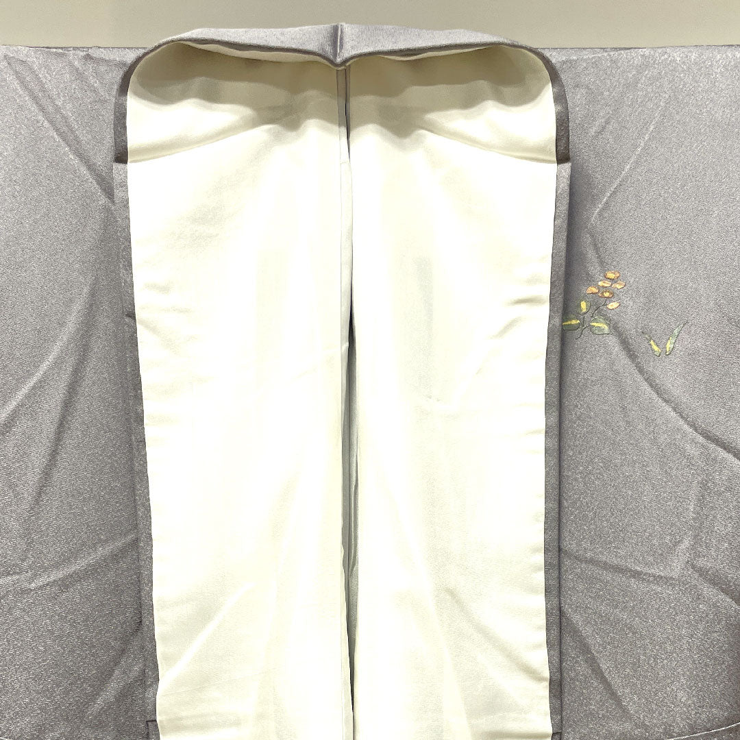 Homongi, pure silk, lined, length 156cm, sleeve length 63cm, tin color, gold leaf finish, floral pattern, S rank, gray, 1112002942322