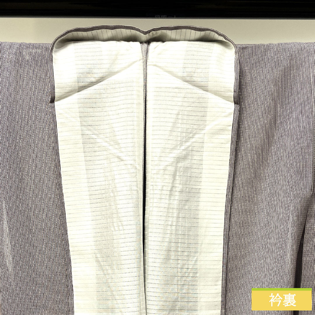 夏物 正絹 小紋 身丈148.5cm 裄丈61cm 灰桜色(はいざくらいろ) 縞 しつけ糸付き 未使用品 絽 Sランク グレー系 1132001842122