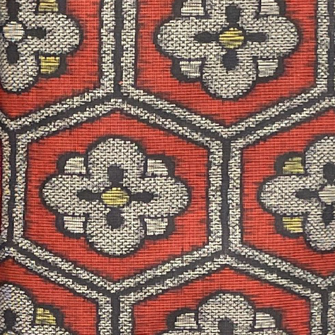 村山大島 身丈151.5cm 裄丈62cm 臙脂色 アンサンブル 亀甲に梅 正絹 Aランク 袷 赤系 1116001633212