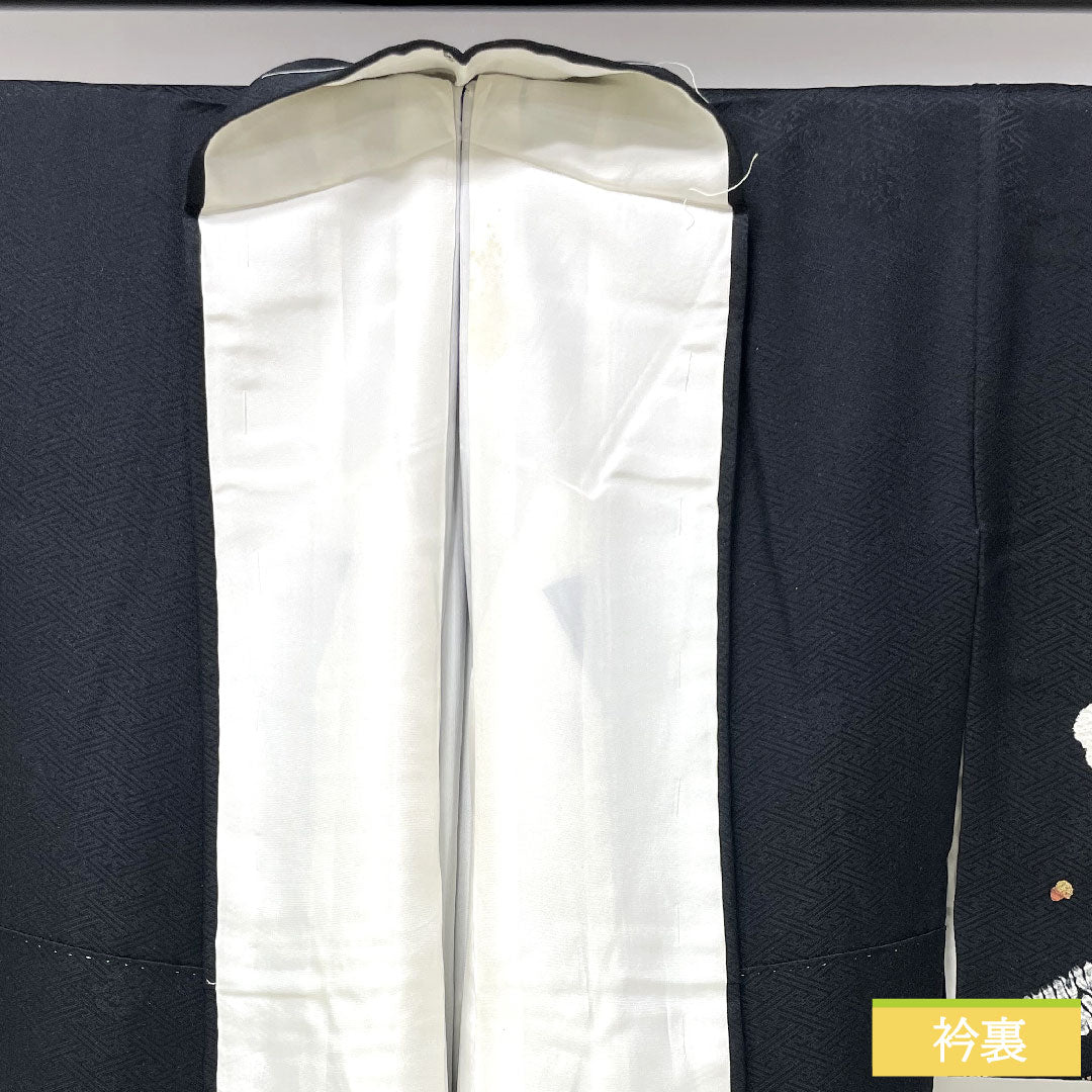 訪問着 正絹 袷 身丈157.5cm 裄丈63.5cm 絞り 蝶 Aランク 黒系 1112004393310